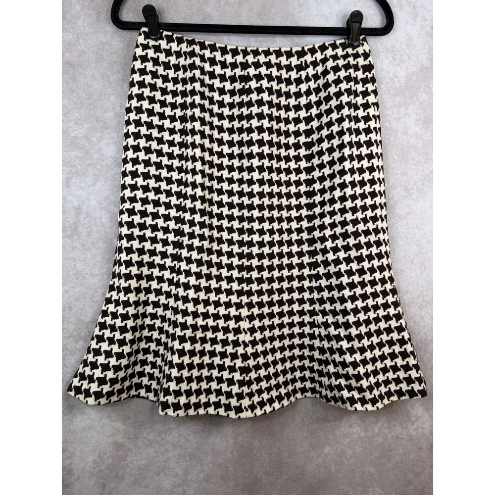 VTG 90s Grace Dane Lewis Skirt 4 Brown Houndstooth Wool Blend Flared Knee Length